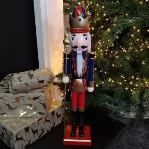 image of 60cm Traditional Wooden Christmas Nutcracker Soldier Decoration with Blue Body