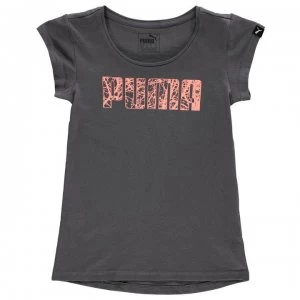 image of Puma Logo T Shirt Junior Girls - Dk Grey/Pink