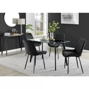 Image of Furniturebox Malmo Rectangular Glass and Black Wooden Leg Modern Industrial Dining Table & 4 Black Pesaro Black Leg Velvet Chairs
