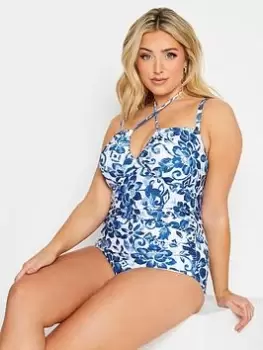 Image of Yours Batik Drawstring Criss Cross Swimsuit, White, Size 18, Women