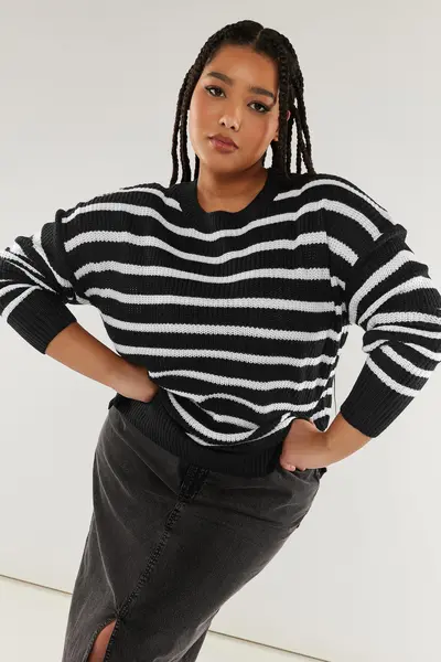 Image of Yours Printed Knitted Jumper Black