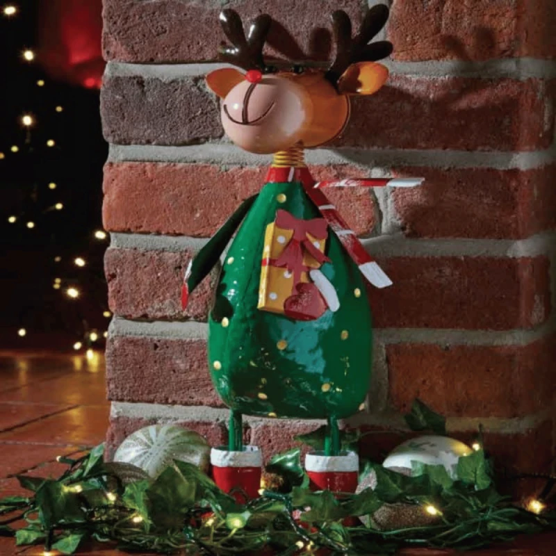 Image of 44cm Hand Painted Metal Christmas Polka Dot Rudolph Decoration