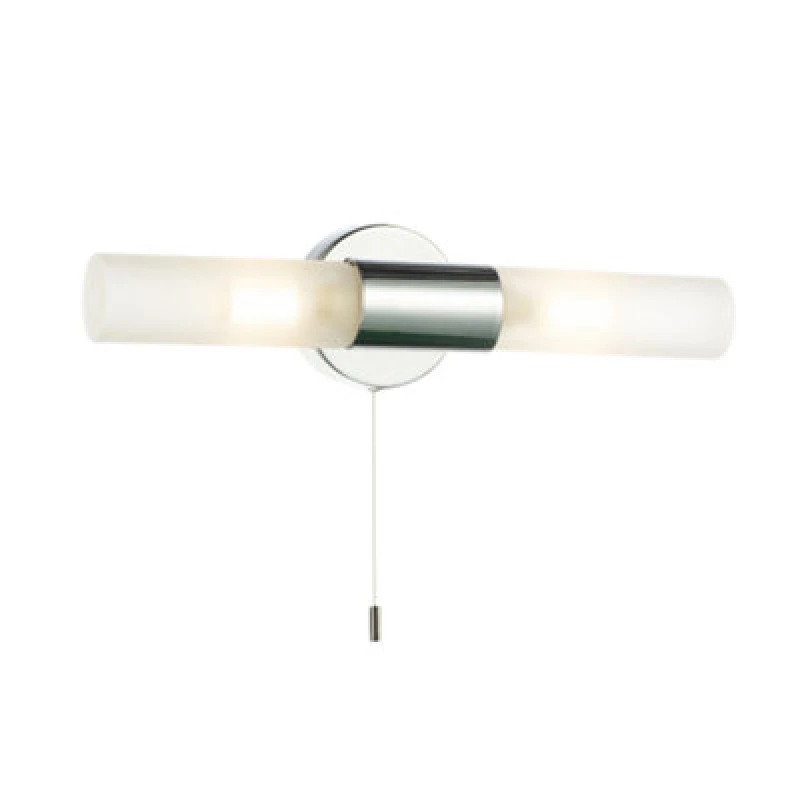Image of Happy Homewares Modern Chrome Ip44 Rated Bathroom Wall Light Fitting With Tubular Glass Shades