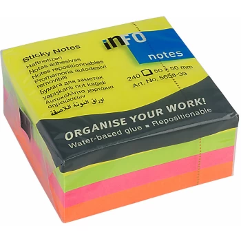 Image of Classmaster - Recycled Repositionable Note Cube Neon 50mm² 250 Sheet