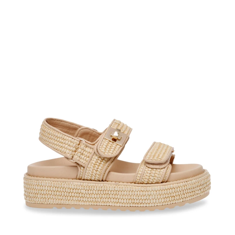 Image of Steve Madden Womens Big Mona Architectural Platform Flatform Sandals Raffia female 4 (37)