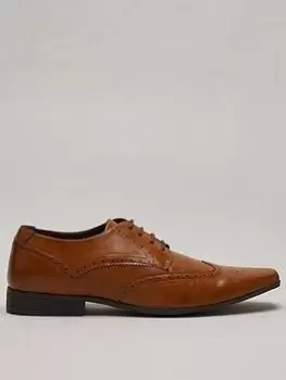 Image of Burton Menswear London Leather Look Brogue Shoes - Brown , Brown, Size 9, Men