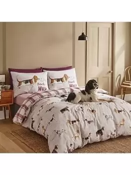 image of Catherine Lansfield Country Dogs Easy Care Duvet Cover Set - Natural