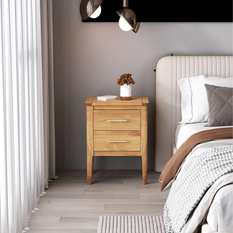 Image of Cabinet Bits Carbini 2 Drawer Bedside Table in Natural Natural Unisex