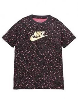 Image of Nike Girls Nsw All Over Print T-Shirt - Grey/Pink