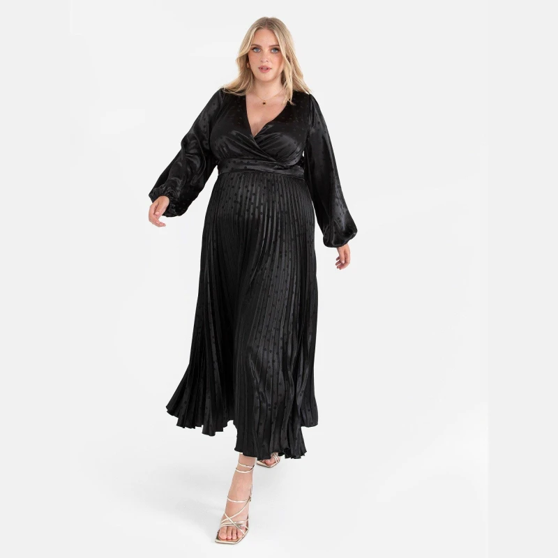Image of Lovedrobe Lovedrobe Luxe Black Spot Satin Midaxi Dress Black female 8 (XS)