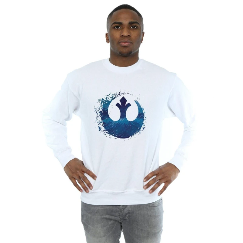 Image of Disney Men Star Wars The Rise Of Skywalker Resistance Symbol Wave Sweatshirt in White Size: Small White S Male 5059400287615