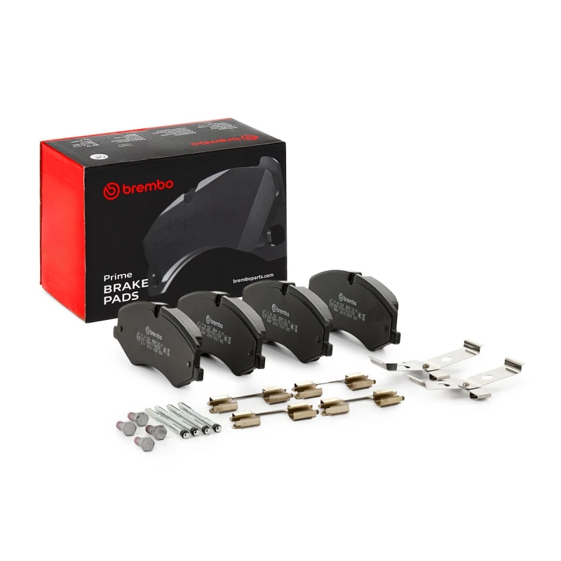 Image of BREMBO P 44 024 Brake pad set prepared for wear warning indicator, with accessories, PRIME LINE - Ring, with anti-squeak plate Brake Pad Set,disc bra