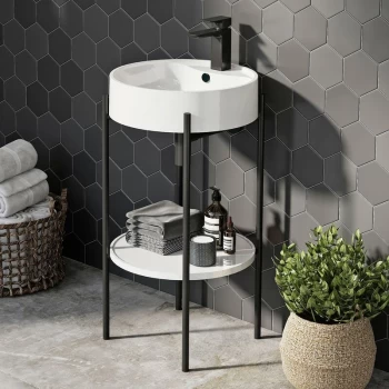Image of Supreme Round Basin with Stand 450mm Wide - 1 Tap Hole - Orbit