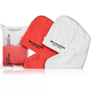 image of Revolution Haircare Microfibre Hair Wraps Towel for Hair Shade Coral/White 2 pc