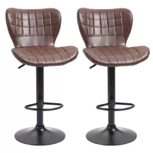 image of Homcom Bar Stools Set Of 2 Adjustable Height Swivel PU Faux Leather Bar Chairs Brown