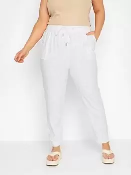 image of Yours Linen Joggers - White, Size 16, Women