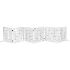Image of PawHut Freestanding Pet Gate 6 Panel Foldable Playpen Wooden Dog Gate with 2 Support Feet for Stairs Doorway 432cm Long 70cm Tall White
