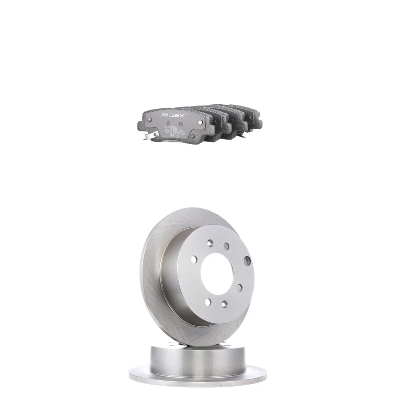 Image of RIDEX 3405B1883 Brake disc and pads set Rear Axle, Brake Disc Type: Solid, with acoustic wear warning Brake Set,disc brakes (3405)