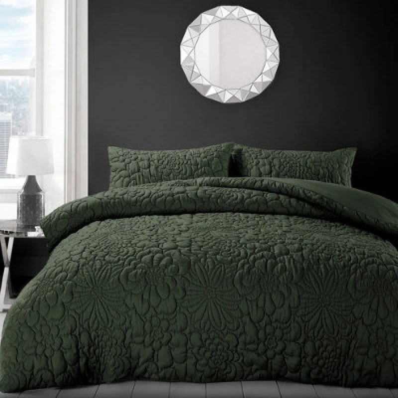 Image of Velosso Luxury Pinsonic Geometric Duvet Cover & Pillowcase Set, Easy-Care Chic Decor For Modern Bedroom Ensemble - Olive