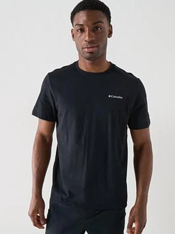 Image of Columbia Essential Chest Logo Short Sleeve T-Shirt Black Cotton S