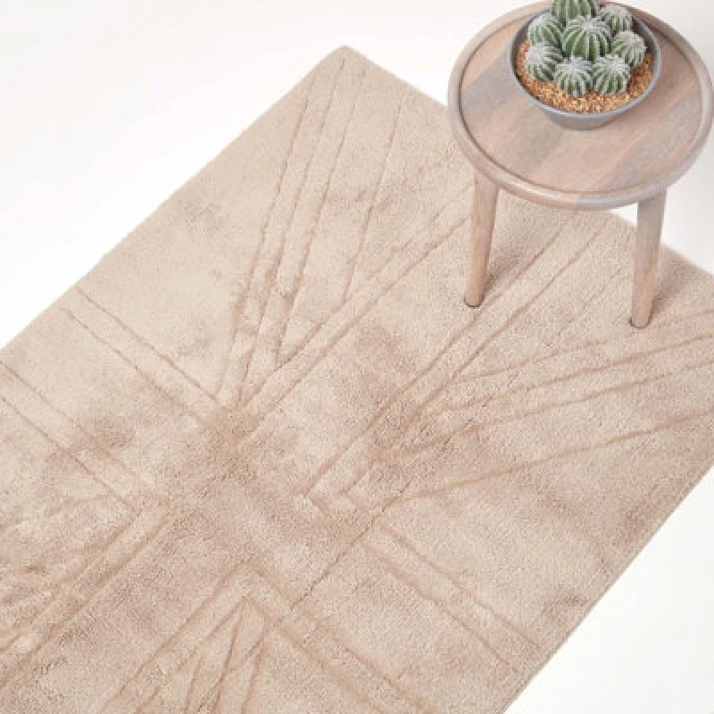 Image of Homescapes Cotton Tufted Rug Union Jack Plain Embossed Mat Beige