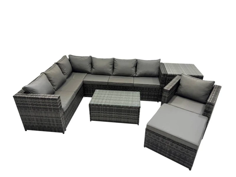 Image of Fimous Outdoor Rattan Garden Furniture Set with Side Table Big Stool in Dark Grey Dark Grey Unisex