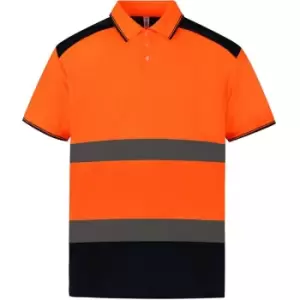 Image of Yoko Adults Unisex Two Tone Short Sleeve Polo Shirt (5XL) (Orange/Navy) - Orange/Navy