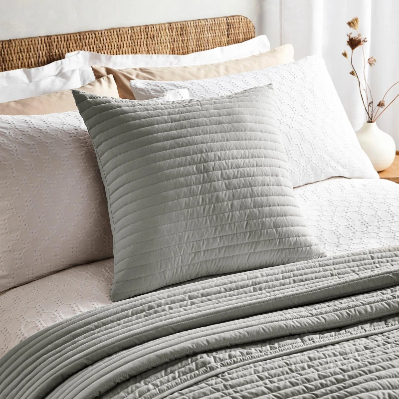 Image of Bianca Quilted Lines Square Cushion Silver