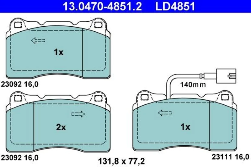 Image of ATE 13.0470-4851.2 Brake pad set incl. wear warning contact Brake Pad Set,disc brake (402)