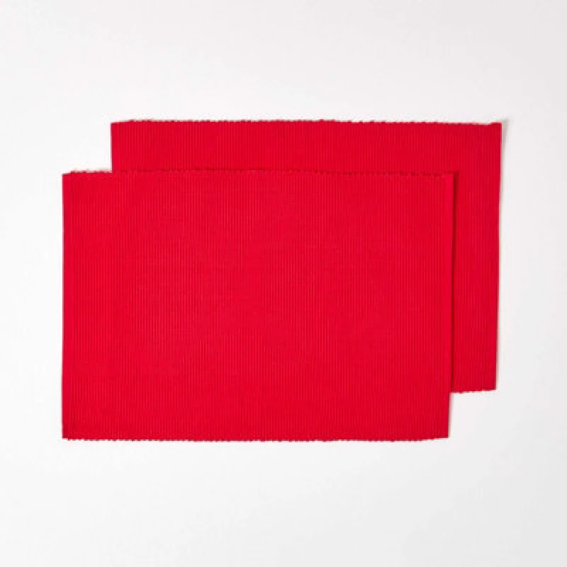 Image of Homescapes Cotton Plain Pack of 2 Placemats Red