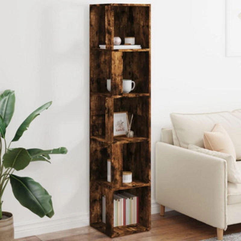 Image of Vidaxl Corner Cabinet Smoked Oak 33X33X164.5cm Engineered Wood, Brown 816026