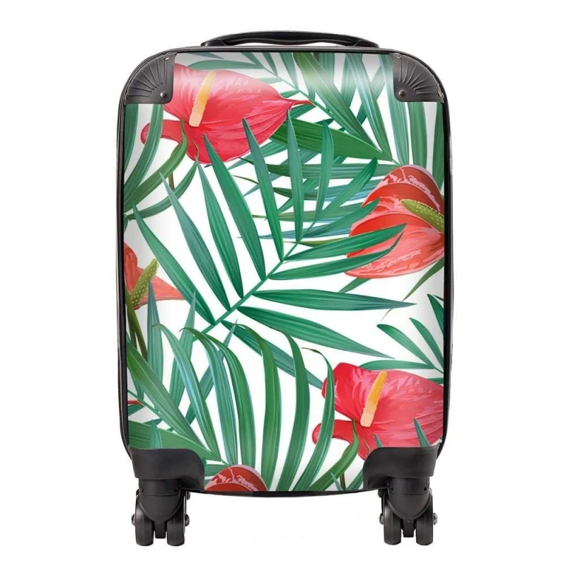 Image of Warren Reed - Designer Tropical Flowers & Palm Leaves Suitcase in Green Size: Small Green Unisex Small