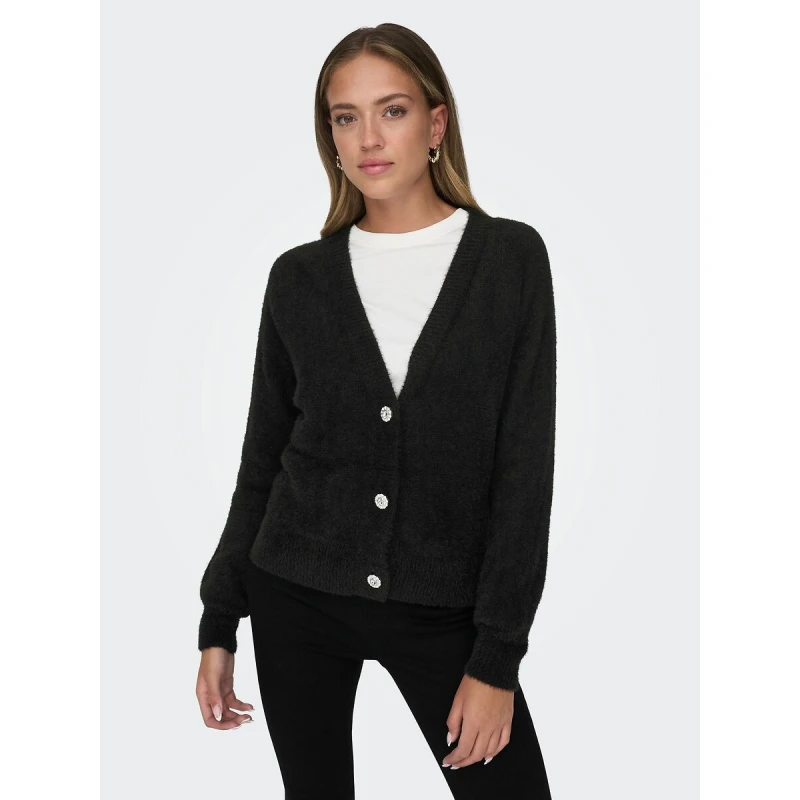Image of Only Fluffy Knit V-Neck Cardigan Black Nylon/Polyamide XS