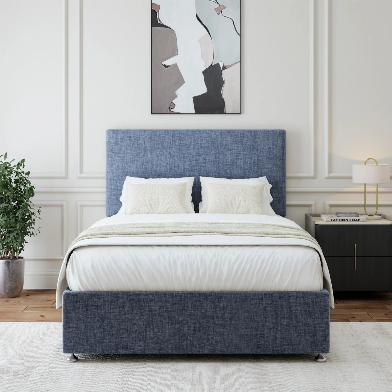 Image of Bedmaster Linen Divan Base & Plain Headboard in Black Size: Super King Black Unisex Super King