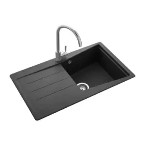 Image of Single Bowl Inset Black Granite Kitchen Sink with Reversible Drainer - Rangemaster Mica 860mm