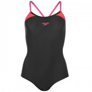 Image of Speedo Splice Racer Swimsuit Ladies - Black/Pink/Red