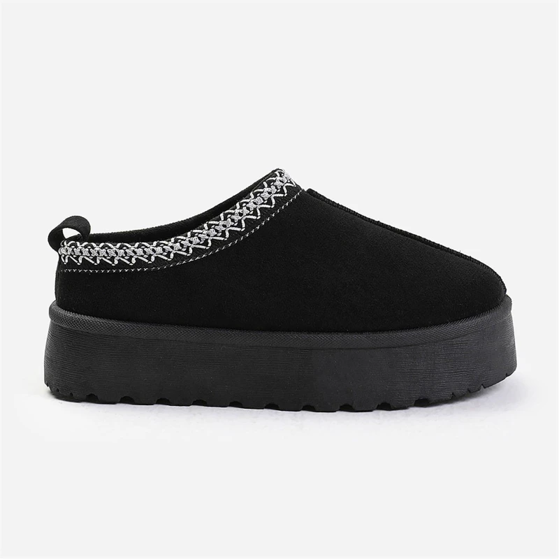 Image of Where's That From 'Freeze' Flatform Embroidered Low Ankle Slipper Boots Black