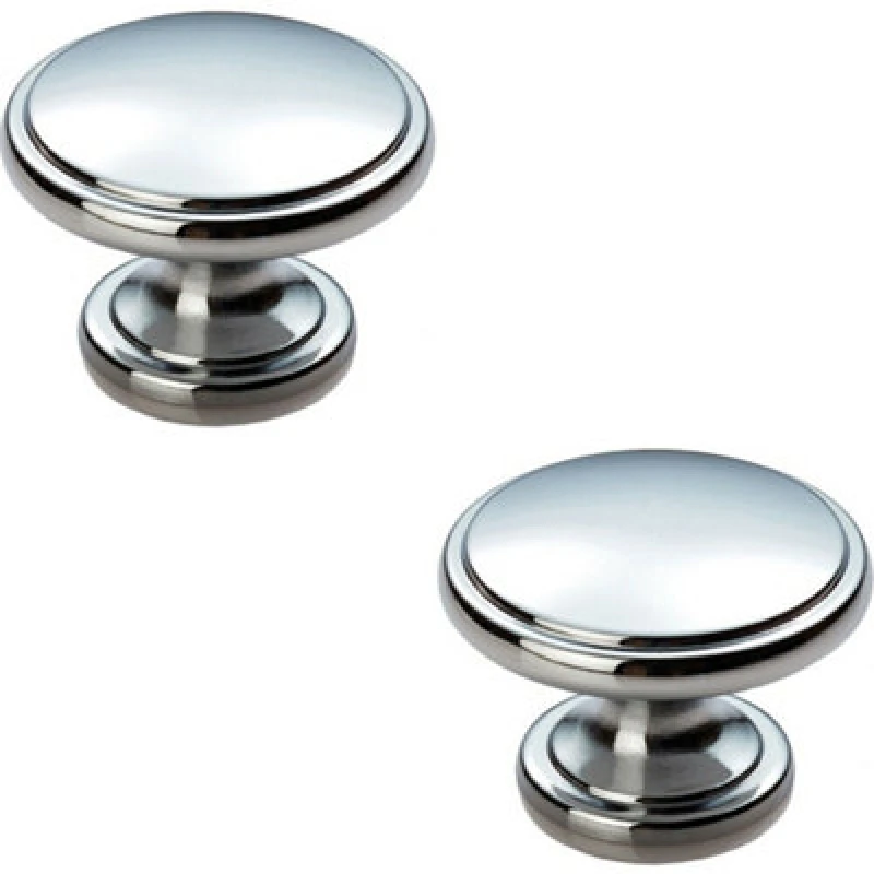 Image of Loops 2x Ring Domed Cupboard Door Knob 38.5mm Diameter Polished Chrome Cabinet Handle Multi unisex