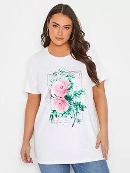 Image of Yours Foil Printed T-Shirt - White, Size 18, Women