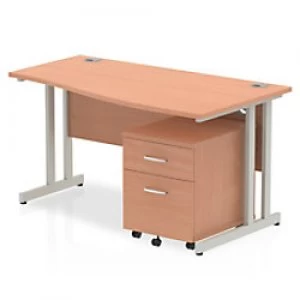 Image of Impulse 1400 Right Hand Wave Cantilever Workstation 500 Two Drawer Mobile Pedestal Bundle Beech