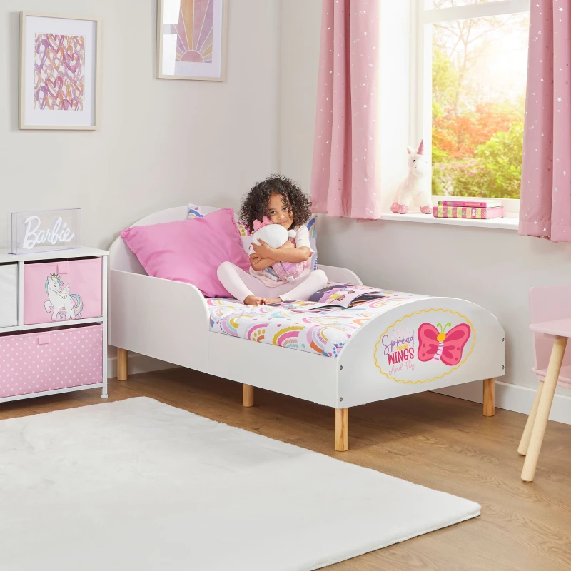 Image of Liberty House Toys Kids White Toddler Bed - Spread Your Wings Size: Cot Bed White Unisex Cot Bed