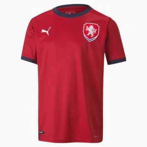Image of Mens PUMA Czech Republic Kids Home Replica Jersey, Chili Red Pepper/Peacoat, size 11-12 Youth, Clothing