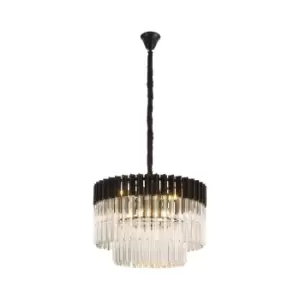 Image of Poland Ceiling Pendant Round 8 Light E14, Matt Black, Clear Sculpted Glass, Item Weight: 17.3kg