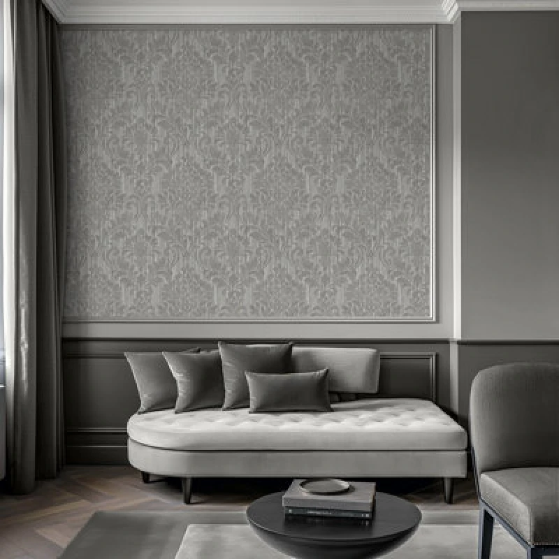 Image of Theon Damask Grey Muriva Wallpaper