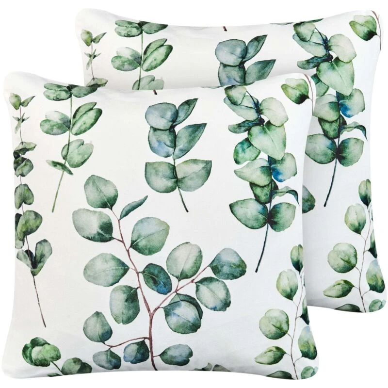 Image of Beliani Set Of 2 Outdoor Cushions Bosque Plant Pattern 45 X 45cm Green