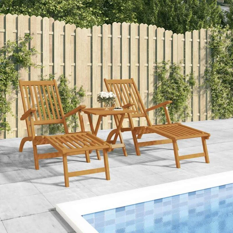 Image of VIDAXL Outdoor Deck Chairs with Footrests and Table Solid Wood Acacia Vidaxl 8720287177791