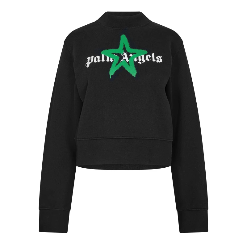 Image of Palm Angels Womens Star Crew T-Shirt Black Green female 12 (M)