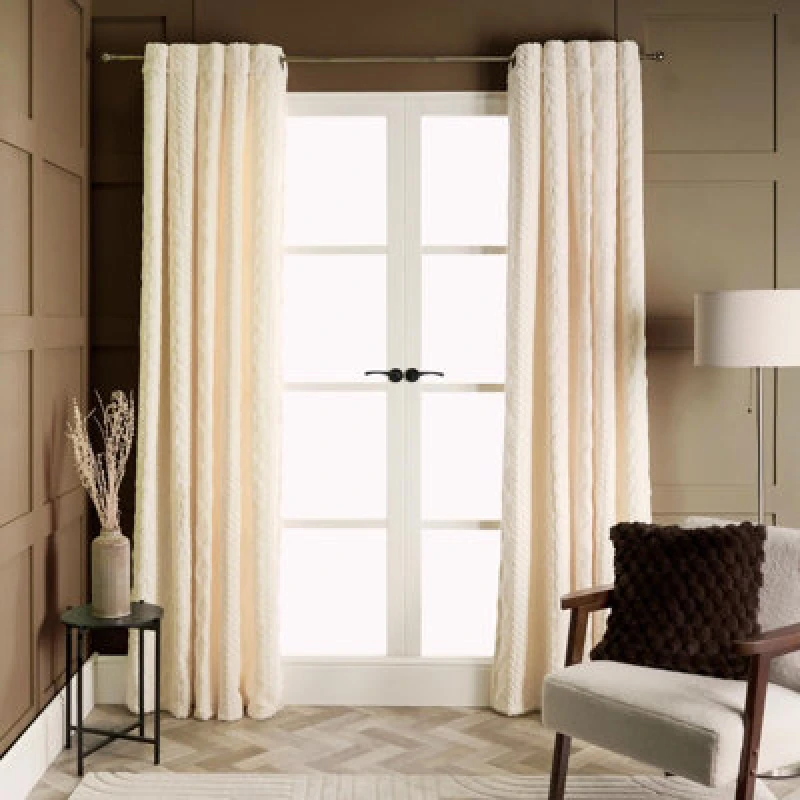 Image of OHS OHS Fleece Cable Knit Curtains Thermal Eyelet Blackout in Cream Size: 168cm width x 229cm drop Cream 168cm width x 229cm drop Unisex 50274342317