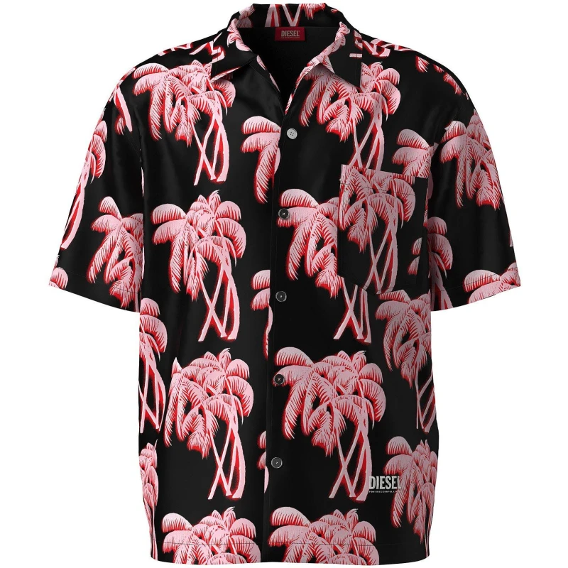 Image of Diesel Mens Short-Sleeve Plain Shirt Black/Red male L