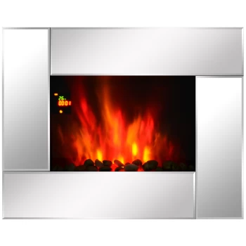 Image of HOMCOM 1800W Wall Mounted Electric Fireplace Heater 7 Coloured LED Light Fire Glass Screen with Pebble Effect & Remote Control AOSOM UK